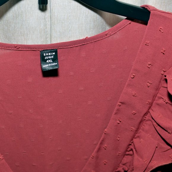 Plus Size 4X Brick Red Dobby Surplice Ruffle Midi Dress - Picture 6 of 10